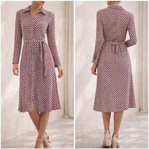 Boden Kate Red Polka Wave Geometric Printed Button Down Shirt Dress
